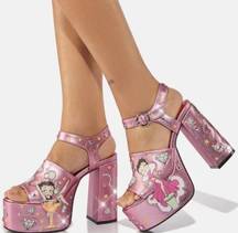 Dolls Kill NWT  Betty Boop Catch A Kitten Pink Platform Shoes Sandals Size US 8
