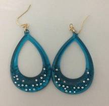 New Nicole Miller Turquoise Oval Hoops w Crystals