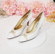 EVAN Picone Vintage Made in Spain White With Gold Design Heel Shoes Size 10