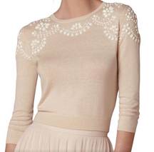 Jenny Yoo Collection Millie Beaded 3/4 Sleeve Blush Pink Crewneck Sweater SMALL