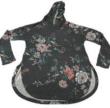 Eyeshadow womens medium hoodie top hood floral long sleeve soft back pleats flaw