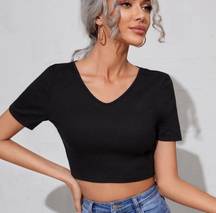 SheIn New  Solid Black Criss Criss Back Gothic Y2K Crop T-Shirt Size Medium