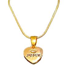 Heart Pendant Necklace Gold Metal Art Original Designer Fine Brand Name Logo Runway Girl Child Teen Women Puffy Solid Dainty Style