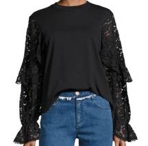 See by Chloe Lace Ruffle Sleeve Sweatshirt in Black