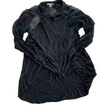 Bordeaux Shirt Women Small Black Collared Lace Button Front High Low Modal Blend