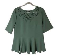 SheIn  0XL cut out shirt muted green peplum floral lazer cut