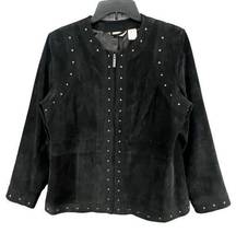 Laura Ashley Jacket Womens M Black Suede Leather Studded Zip Front Lined Vintage