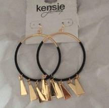 Kensie Black & Gold Hoops with Hanging Bars