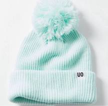 Urban Outfitters Mint Green Ribbed UO Chunky Knot Beanie Pompom