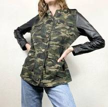 Fifty Street Green Camo Leather Sleeve Jacket