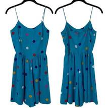 Vintage 80s JC Penny Polka Dot Romper Mini Dress Jumper Blue Multicolor Womens S