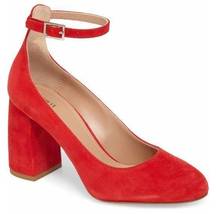 Lewit Emilia Ankle Strap Pump High Heels Almond Toe Suede Leather Red 35.5 5