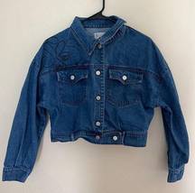 L’Atiste Abstract Face Cropped Denim Jacket