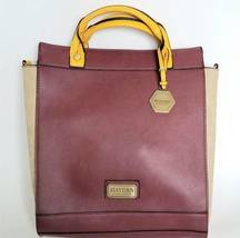 Hayden-Harnett Vegan Leather Colorblock Handbag Tote Crossbody Strap Red Gold