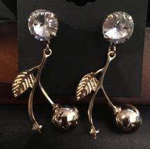 bebe Dangling Cherry & Rhinestone Crystal Earrings