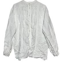 J.Jill  Collarless Tunic 100% Linen Long Sleeve Embroidered Button Down White 1X