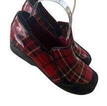 Sperry Top Sider red plaid Retro rubber slip on clogs, trendy, ladies size 8M