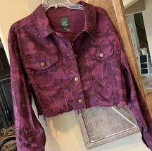 Wild Fable Cropped Denim Jacket Burgundy Wine Camo Womens Large