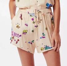 Obey modal drawstring doodles mini shorts in shortbread size M