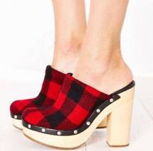 Woolrich Limited Edition Buffalo Check Plaid Flannel Wool Wooden Mules Clogs 7.5