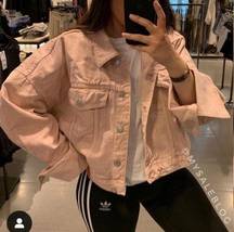 ZARA  Oversized Cuffed Pink Blush Denim Jacket size M/L