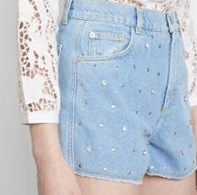 Maje Rhinestone and Diamanté Denim Shorts