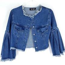 Do+Be Bell Sleeve Cropped Denim Jacket Raw Hem Blue Size Small