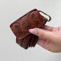 Vintage Western Boho Brown Tooled Leather Aztec Sunflower Butterfly Braided Belt