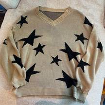 Beige and Black Star Sweater Size Medium