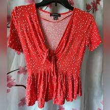 Primark Red Polka Dot Peplum Short Sleeve Shirt Size XS