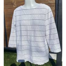 T by Talbots White Black 3/4 Sleeve Fringe Hem Casual Sweater Size Medium