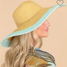 Red Dress Boutique Lucky 7 For The Joy Of It Large Brim Straw Hat Tan Seafoam OS