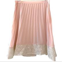 Mystree Pink Pleated Knee Length Skirt Lace Trim