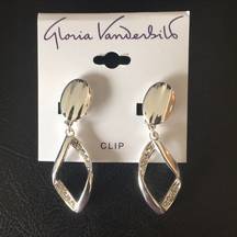 Gloria Vanderbilt Silver Pave Drop Clip On Earring