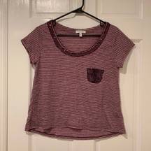 Delia's dELiA*S Purple Striped Short Sleeve Sequins Accent Shirt With Pocket Medium NWOT