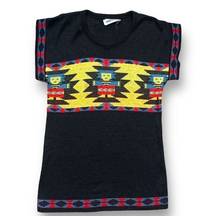 Vintage Pandora Knit Sweater Tee Black Yellow Southwest Aztec Native Design