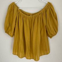 Golden Yellow Flowy Off the Shoulder Boho Peasant Blouse, size M