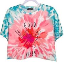 SheIn  Women’s Good Vibes Tie Dye Graphic Print Cropped Cotton Top Size Medium