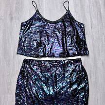 Soprano Plus Size Sequin Cropped Tank & Skirt Set 2X