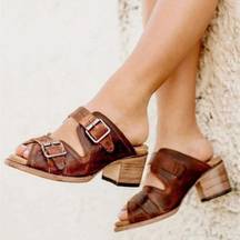 FREEBIRD by Steven Freebird Shoes Caprice Leather Strappy Open-Toe Block-Heel Slide Cognac 8 GUC