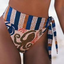 Farm Rio Charm of the Sea High Waist Side-Tie Swim Bikini Bottoms. Small. NWOT