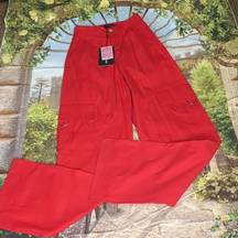 PRETTYLITTLETHING shape red buckle detail cargo wide leg pants size 2