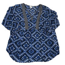 Vince Camuto Shirt Womens Medium Blue Diamond Print Flowy Lightweight Top Cotton