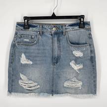 Forever 21  Mini Skirt Womens Sz M Distressed Lightwash Raw Hem Denim Blue Jean