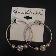 Gloria Vanderbilt Pave Gold Balls Hoops