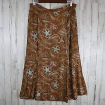 Vintage Reddish brown & blue floral print rayon midi skirt sz 12