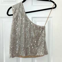 Dress the population sequin silver one shoulder top