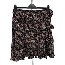 Loft  Pleated Microfloral Belted Short Skirt size XL Black Floral Print