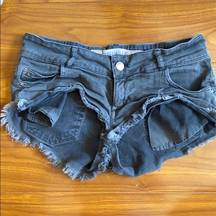 Brandy Melville  Gray Frayed Denim Shorts