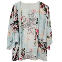 Blue Sheer Floral Tunic Kimono Top